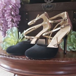 Black and gold heels
